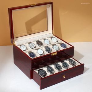 Boîtes de montre Organisateur de boîte 20 fentes Caisses en bois Machines laquées de haute qualité Montres à quartz Exposition Cadeau de stockage à double couche