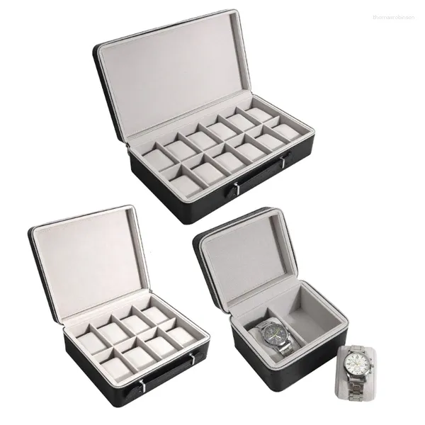 Cajas para relojes Caja Estuche con cremallera de viaje portátil 2/8/12 Ranuras Reloj de pulsera Escaparate Joyería