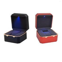 Boîtes de montre boîte simple avec lumière octogonale or bord peinture mallette de rangement présentoir vitrine pour cadeaux hommes