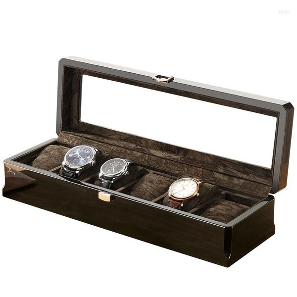 Cajas de reloj caja de madera 6 organizador caja de almacenamiento para relojes ventana de visualización joyería de fibra de carbono y regalo de embalaje