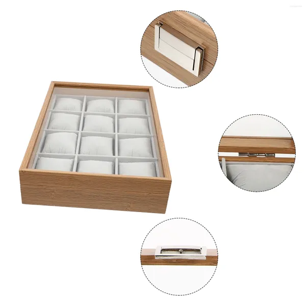 Cajas para relojes, organizador de madera, caja de almacenamiento para relojes, contenedor, bandeja con bisagras plateadas