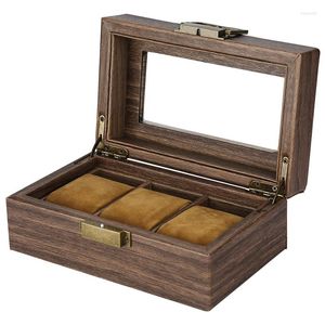 Boîtes de montre Boîte de rangement de luxe marron 12 fentes Boîtier rétro Vitrine en bois Oreillers Idées cadeaux