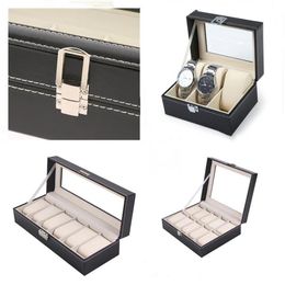 Uhrenboxen Hüllen 1 2 3 5 6 10 12 Gitter PU-Leder Box Case Halter Organizer für Quarzuhren Schmuck Display mit Schloss Gift271M