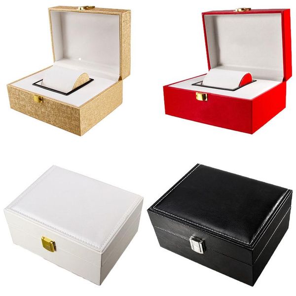 Cajas de reloj Estuches 1 Caja de embalaje de regalo de moda de calidad superior Simple Rojo / Negro / Oro / Blanco Almacenamiento de tapa de cuero artificial