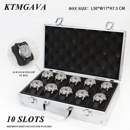 Bekijkboxen Cases 10 Girds Luxe premium kwaliteit Watch Box Aluminium Aluminium Aluminium Legering Patroon Opslag Klok Box Collectie Display Giftboxes 230529