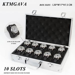 Watch Boxes Cases 10 Girds Luxury Premium Quality Watch Box Aluminum Alloy Produc Pattern Storage Clock Box Collection Display Gift Boxes 230602