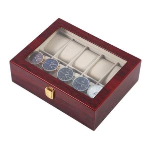 Horloge Dozen Cases 10 Grids Retro Rode Houten Vitrine Duurzame Verpakking Houder Sieraden Collectie Organizer Box Caske225e