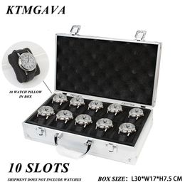 Boîtes à montres Cas 10 emplacements boîte de rangement de montre en alliage d'aluminium bijoux utiles montres-bracelets support boîte d'affichage boîte de support de montre organisateur boîte à outils 231115