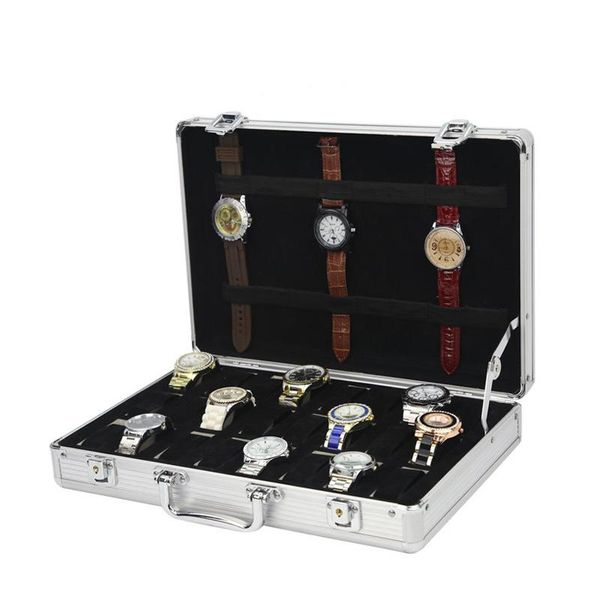 Montres Boîtes Cas 12 Fentes En Aluminium Valise Cas Affichage Boîte De Rangement Montre-Bracelet Organisateur Support Horloge Cadeau BoxWatch