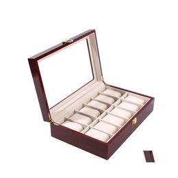 Watchboxen Cases 12 slots polshouder opslagcase glasorganisator zwart rood houten display doos 29x21x16cm drop levering horloges otb6p