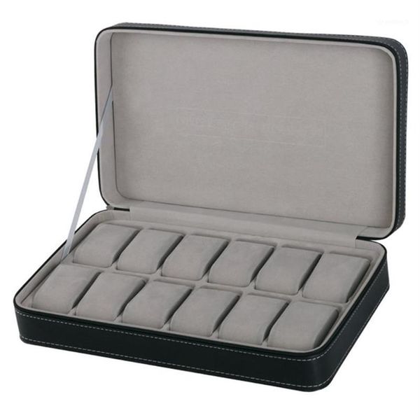 Cajas de reloj Estuches 2 6 10 12 Girds Caja de fibra de carbono de cuero Organizador de almacenamiento de joyas para pendientes Anillos Pulsera Soporte de exhibición 2662