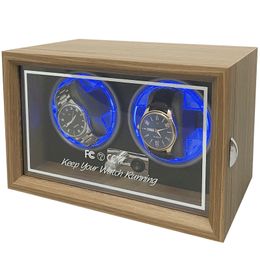 Watch Boxes Cases 2 Watch Winder Box Automatische USB-voeding Luxe houten horlogebox Geschikt voor mechanische horloges Stil draaien Elektrische motorboxen 230602