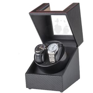 Boîtiers de montres 2 remontoirs de montres pour montres automatiques Alimentation USB utilisée dans le monde entier Moteur Mabuchi muet Montre mécanique Rotation Stand Box Fibre de carbone 230619