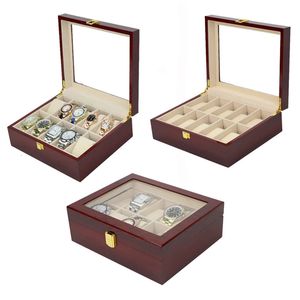 Watch Boxes Cases 23561012 Fentes boîte de montre organisateur Piano avec peinture de cuisson en bois bijoux mallette de rangement hommes verre haut montres boîtes d'affichage 231129