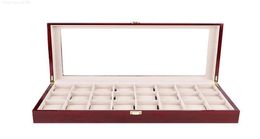 Cas de boîtes de montre 24 emplacements Red Bright Lacque Box Box Organisateur Luxury Grand bijoux Affichage Boîte de rangement Coussins Boîtier en bois GIF6903991