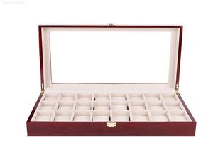 Horlogedozen Koffers 24 Slots Rode Heldere Lak Houten Box Organizer Luxe Grote Sieraden Display Opbergdoos Kussens Case Hout Gif1051930