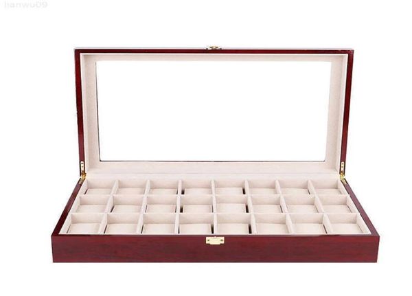 Boîtes à montres Cas 24 Slots Rouge Brillant Laque Boîte En Bois Organisateur De Luxe Grand Bijoux Affichage Boîte De Rangement Coussins Cas Bois Gif1051930