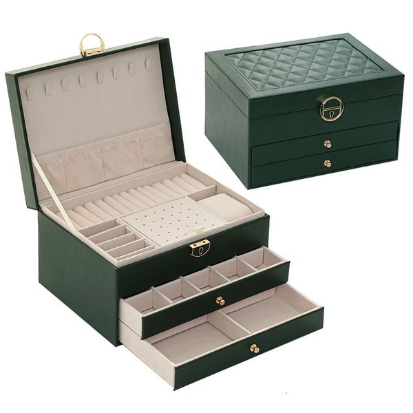 Cajas de reloj, caja organizadora de joyas de PU de 3 capas, collares, pendientes, anillos, estuche protector de exhibición, regalo de gran capacidad para mujeres 230404