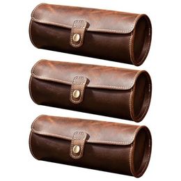 Boîtes de montres Coffrets 3pcs Portable Roll Travel Case Chic Vintage Cuir Display Box324U