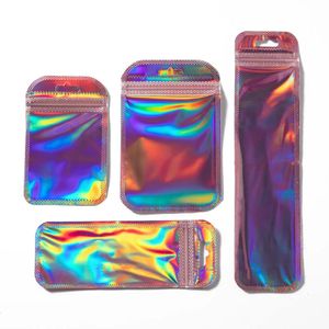 Boîtes de montres Cas 50pcs Sacs laser holographiques Pochette à glissière pour le stockage de bijoux en perles au détail Fournitures d'emballage pour petites entreprises Matériel d'organisation 231215