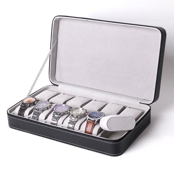 Boîtes de montres Coffrets 6 10 12 grilles boîte portable organisateur cercueil en cuir PU avec fermeture à glissière classique affichage de bracelet multifonctionnel C2688