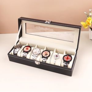 Watch Boxes Cases 6 Grids Watch Box PU Leather Watch Case Houder Organizer Opbergdoos voor Quartz Horloges Sieraden Boxes Display Gift 230602