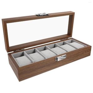 Horlogedozen Koffers 6 Slots Walnoothout Display Outdoor Sieraden Organisator Houder Case Transparant Ontwerp Container Reisopslag Drop D Otczl