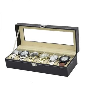 Boîtes à montres Cas 6 fentes boîte de montre accessoires de montre vitrine de montre support de la boîte de rangement en cuir PU montres organisateur boîte de rangement boîte à bijoux 231020