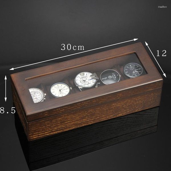 Boîtes de montres Cas 6 Slots Mallette De Rangement En Bois Avec Fenêtre En Étain Placage Mécanique Affichage Organisateur Titulaire Bijoux Cadeau Deli22