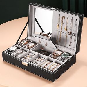 Watch Boxes Cases 8 Slot Watch Box Cases Sieraden Opbergdoos Organizer voor Heren Dames PU-leer Afsluitbare horlogehouder met ringopslag 230602