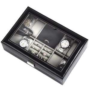 Bekijk dozen Cases 8 Slots Opslag Organisator Men Ring Jewelry Case Black Luxury Es Display Cabinet Cadeau 230214
