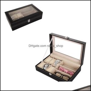 Bekijk dozen Cases Accessoires Horloges Creative Leather 6 Jewelry Case en 3 -delige bril opslag Zonnebril Display Organisator Dr DR