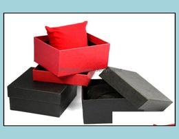 Boîtes de montre Boîtiers Accessoires Fashion Black Red Paper Square Case avec oreiller bijoux Boîte d'affichage Navire de stockage Drop DeLive6898061