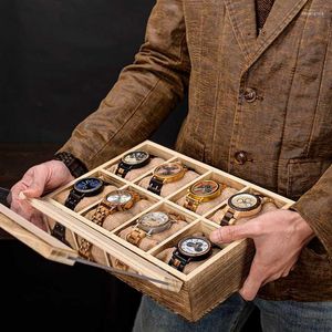 Cajas para relojes, caja de madera con diseño de pájaros, organizador para relojes, exhibición de joyería, funda con 8 ranuras y almohadas, Cajas de Regalo