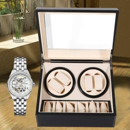 Boîtes de montres Boîtiers Noir / Marron Remontoir de montre de haute qualité Boîte de présentation de montre automatique Boîte de rangement de luxe Déposez 10 montres 230602