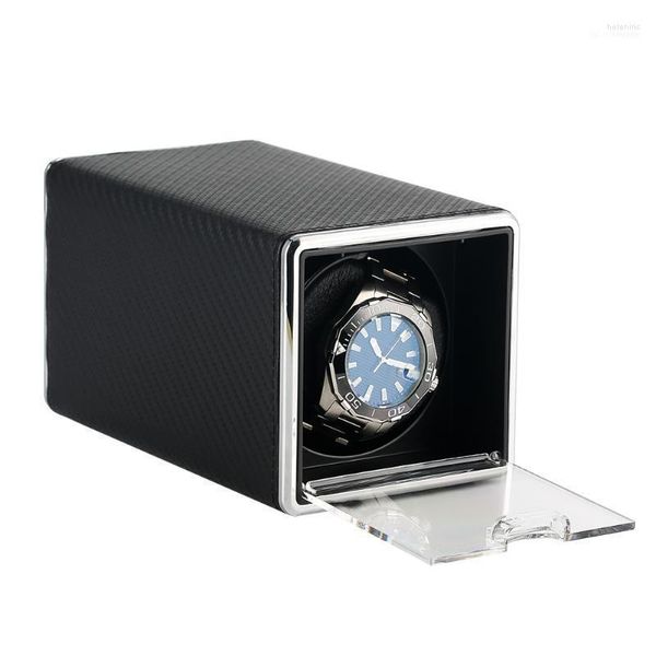 Cajas de relojes Cajas Negro Fibra de carbono Cuero/Pintura Winder Motor Cuadrado Automático Caja giratoria automática Reloj mecánico Cable USB Hele