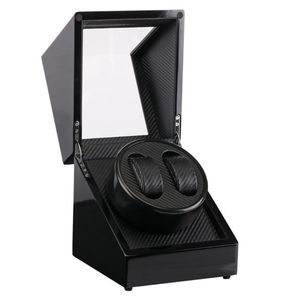 Cajas de reloj Estuches Laca de madera negra Piano Fibra de carbono brillante Caja de bobinado doble Caja de exhibición de almacenamiento de motor Coctelera de enchufe de EE. UU.