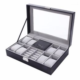 Cajas de relojes Cajas Caja 8 3 Rejillas mixtas 30 20 8 cm Gamuza de cuero Dentro de la palabra Hebilla Almacenamiento Anillo de joyería Exhibición Caja para hombre Top 1237B