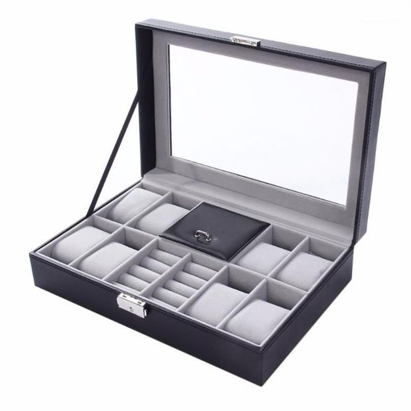 Cajas de relojes Cajas Caja 8 3 Rejillas mixtas 30 20 8 cm Gamuza de cuero Dentro de la palabra Hebilla Almacenamiento Anillo de joyería Exhibición Caja para hombre Top 1276D