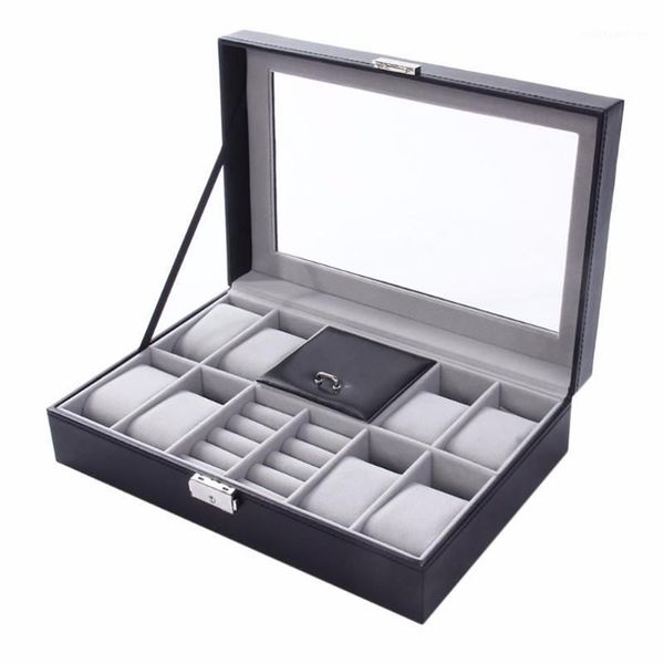 Cajas de relojes Cajas Caja 8 3 Rejillas mixtas 30 20 8 cm Gamuza de cuero Dentro de la palabra Hebilla Almacenamiento Anillo de joyería Exhibición Caja para hombre Top 1214N