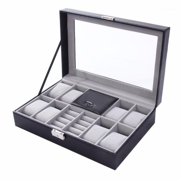 Cajas de reloj Caja 8 3 Rejillas mixtas 30 20 8 cm Cuero Gamuza Interior Palabra Hebilla Almacenamiento Anillo de joyería Exhibición Caja para hombre Top 1239K