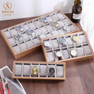 Montres Boîtes Cas Case Box 6/12/24/30 Grilles Plateau D'affichage En Bois De Stockage Organisateur Ouvert Bijoux Multifunctio GiftWatch Hele22