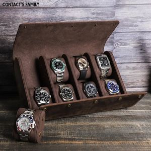 Horlogedozen Cases Crazy Horse Lederen Box Organizer voor Mannen Reizen Opbergtas Luxe Horloges Pakket Case Draagbare Retro Display 231216