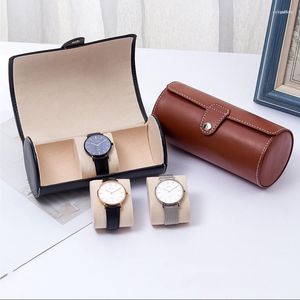 Horlogedozen Cases Cilinder Reizen Draagbare Opbergdoos Lederen Sieraden Organizer Display Stand Gift Case Hasp Vintge Carrying BoxesWatch