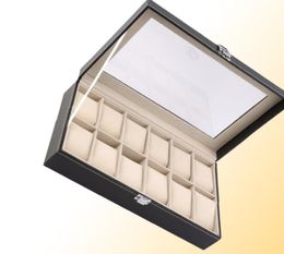 Mira las cajas de las cajas de diseñadores 12 tragamonedas Grid PU Display de cuero Organizador de almacenamiento de joyas Case Bloqueado Retro Kutusu Caixa PA2822044