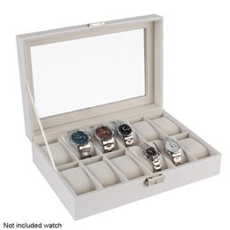 Bekijk dozen cases display geschenken opslag witte houten doos stofdichte huis grote luxe duurzame organisator 12 slots case237q