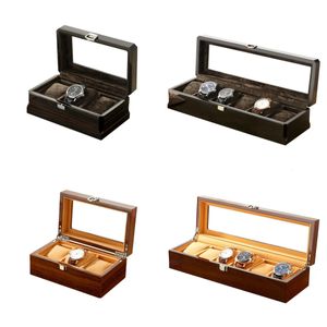 Cajas de relojes Cajas Embers Black Luxury Wood Grain Watch Box 3 ranuras 6 ranuras Caja de reloj mecánico de cuarzo Serie Caja de almacenamiento 231115