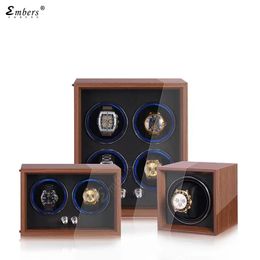 Cajas de reloj Estuches Embers Luxury 1 2 4 Slot Watch Winder Caja de reloj de madera con vibración Bobinador automático Caja de almacenamiento Mabuchi Motro 230617