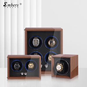 Boîtes de montres Embers Luxury 1 2 4 Slot Watch Winder Boîte de montre à vibrations en bois Enrouleur automatique Boîte de rangement Mabuchi Motro 230718