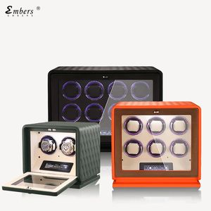 Boîtes à montres Embers Watch Winder 2024 Cuir 2 3 4 6 8 12 Slots Luxe Mode Exquis Orange Vert Noir Montre Shaker Watch Box 231128